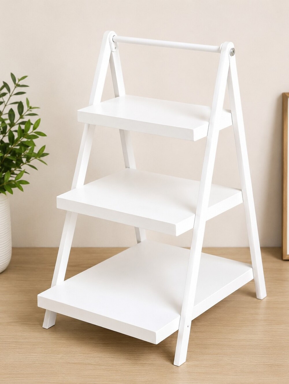 3 Tier White Ladder Shelf Tabletop Display Stand Vanity Bathroom Organizer